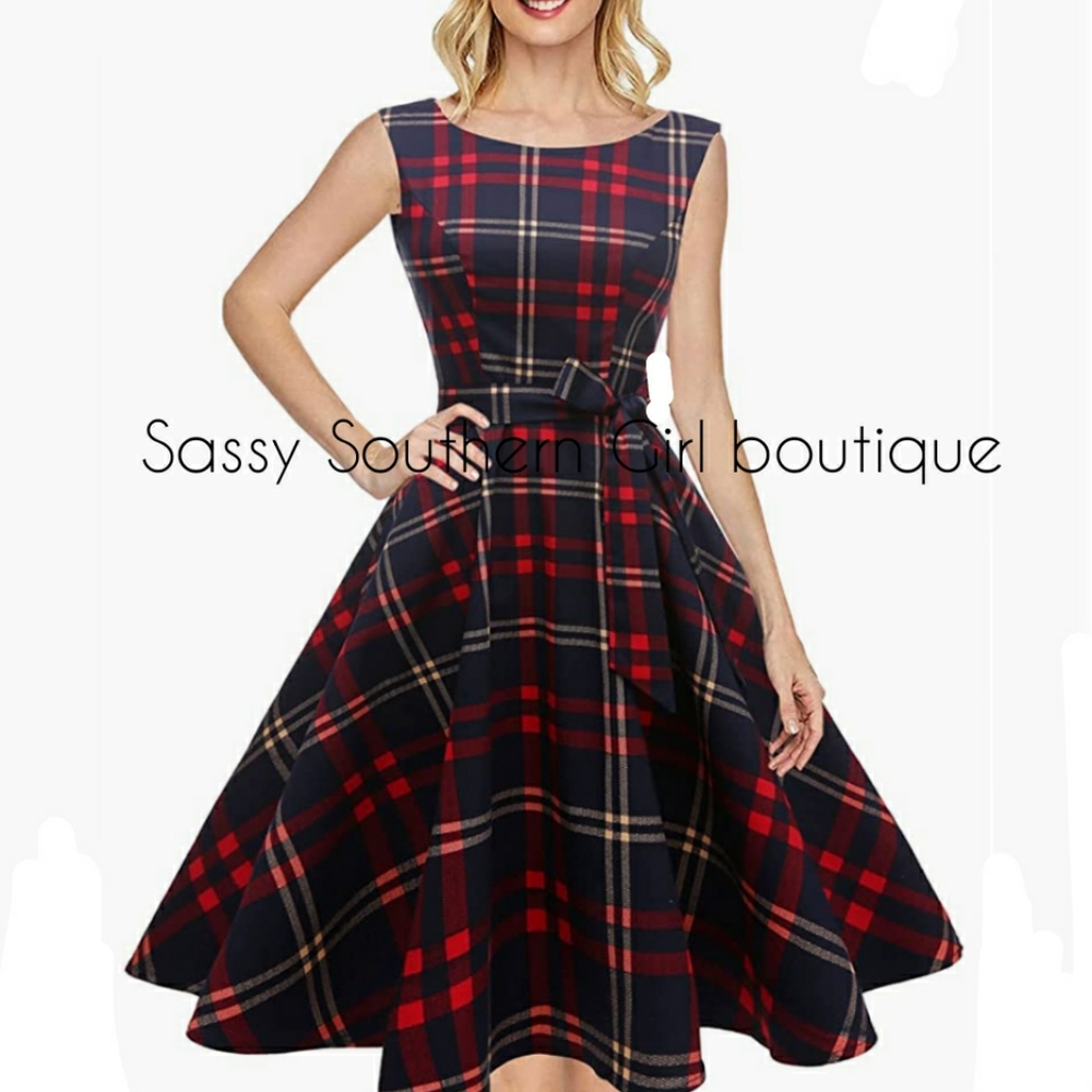 🆕⭐Plaid retro midi dress